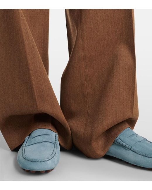 Tod's Blue Loafers Gommino Aus Veloursleder