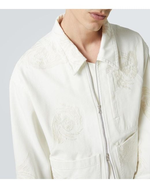 Dries Van Noten White Embroidered Denim Jacket for men