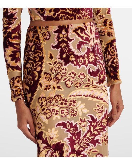 Etro Brown Paisley Jacquard Velvet Midi Skirt