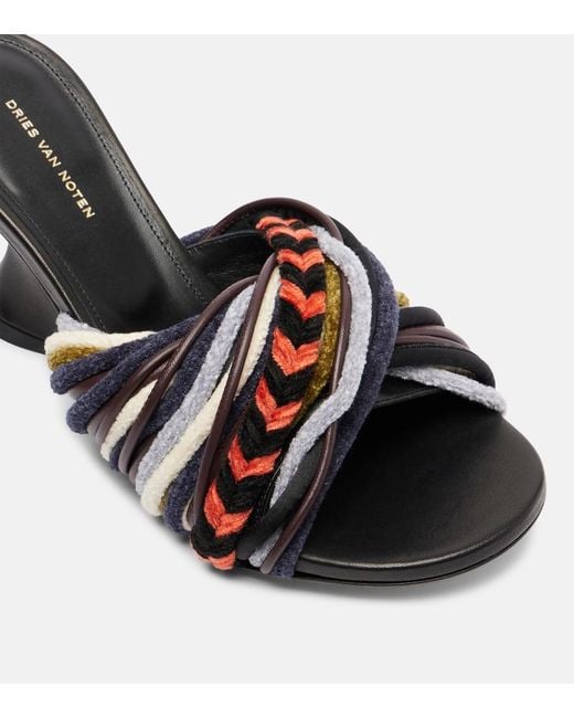 Dries Van Noten Black 75 Braided Wedge Mules