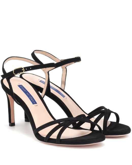 Stuart Weitzman Starla 80 Suede Sandals in Black Lyst