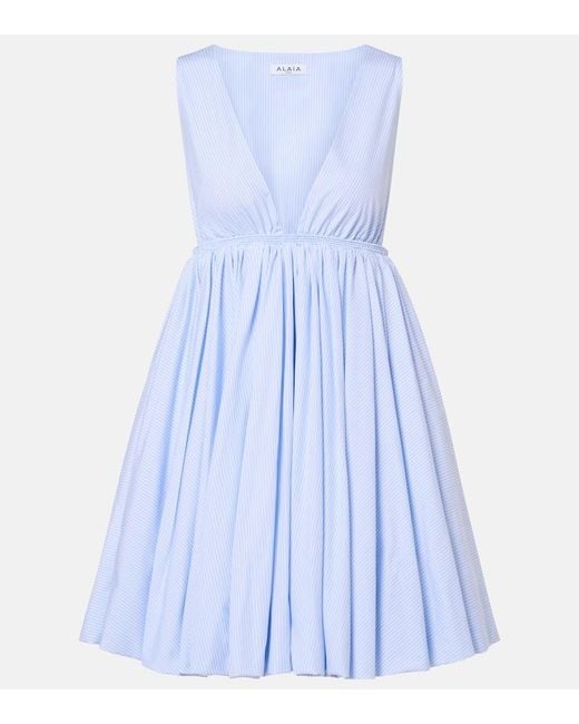 Alaïa Blue Striped Cotton Poplin Minidress