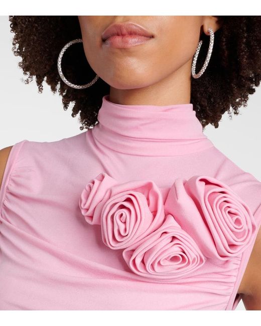 Magda Butrym Pink Floral-applique Jersey Midi Dress