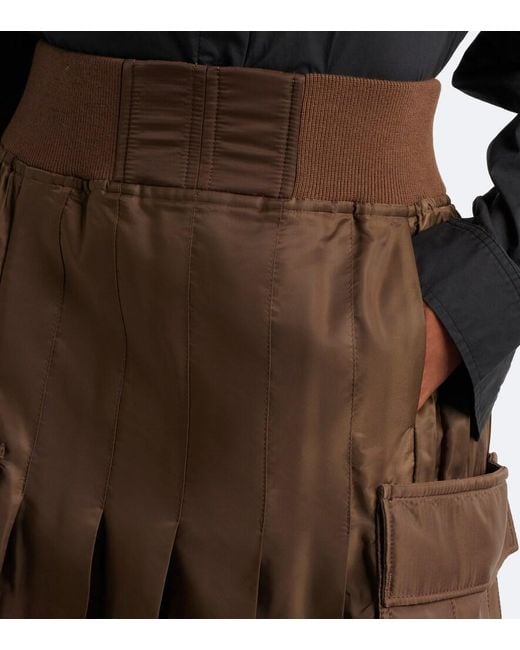 Sacai Brown Pleated Twill Midi Skirt