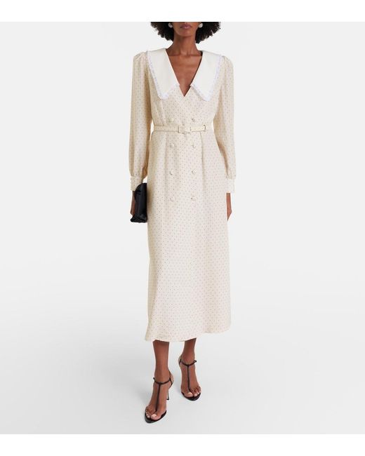 Alessandra Rich Natural Polka-Dot Silk Midi Dress