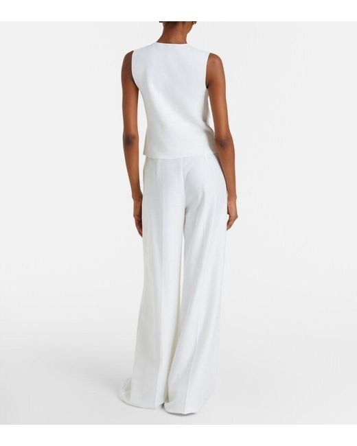 Max Mara White Cotton Pique Wide-Leg Pants