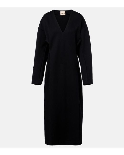 Plan C Black Cotton-Blend Midi Dress