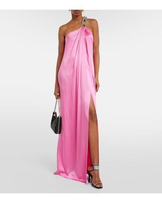 Stella McCartney Falabella Chain-Detail Satin Gown in Pink