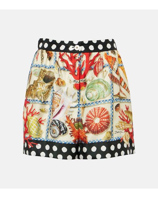 Dolce & Gabbana Red Bedruckte Shorts Capri aus Seidensatin