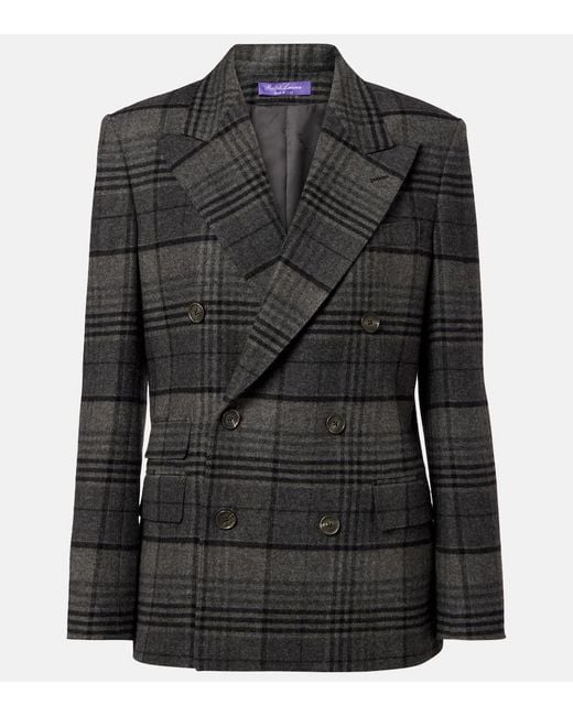 Ralph Lauren Black Kent Checked Double-Breasted Wool Jacket