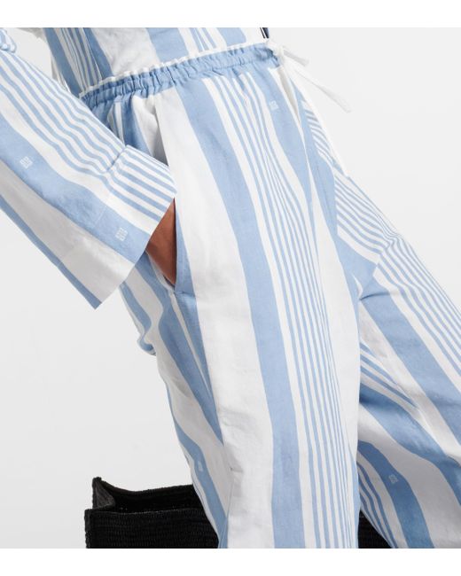 Givenchy Blue 4g Striped Cotton And Linen Wide-leg Pants
