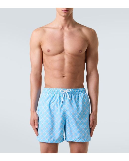 Fedeli Blue Madeira Printed Swim Trunks for men