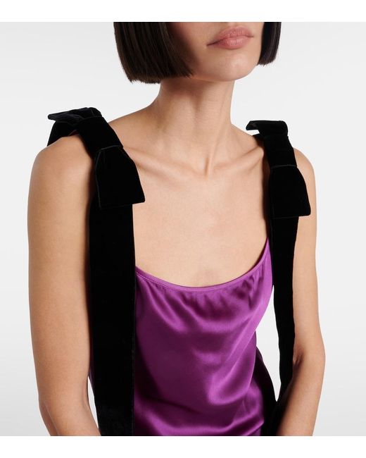Nina Ricci Purple Gathered Satin Maxi Dress