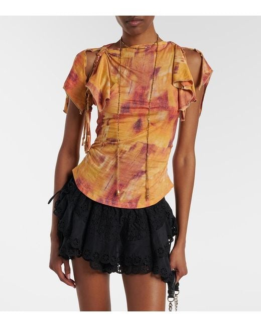 Isabel Marant Orange Jazia Printed Ruffled Cotton Top