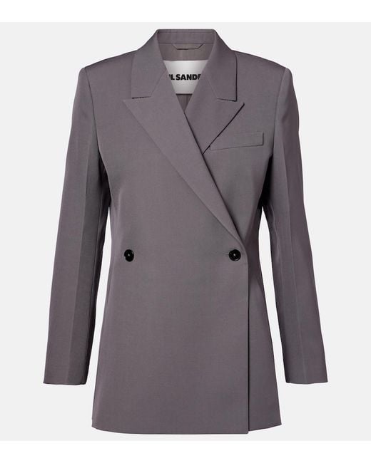 Jil Sander Blue Double-Breasted Wool Gabardine Blazer