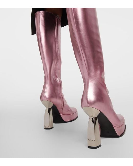 NODALETO Pink Angel Metallic Leather Knee-High Boots