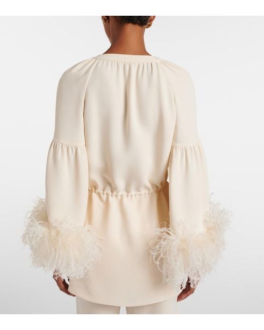 Valentino Natural Cady Couture Feather-Trimmed Tunic
