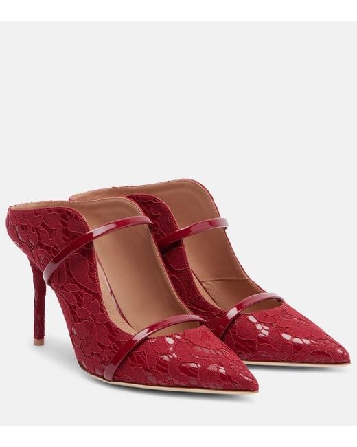Malone Souliers Red Mules Maureen 85 Aus Spitze Mit Leder