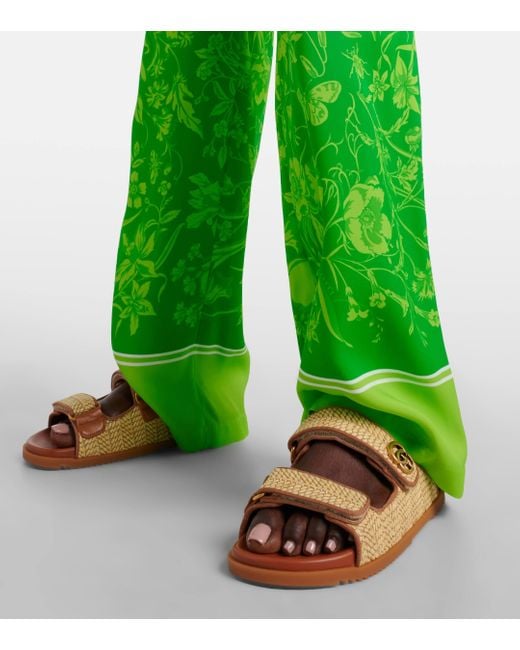 Gucci Brown Double G Raffia-effect Sandals