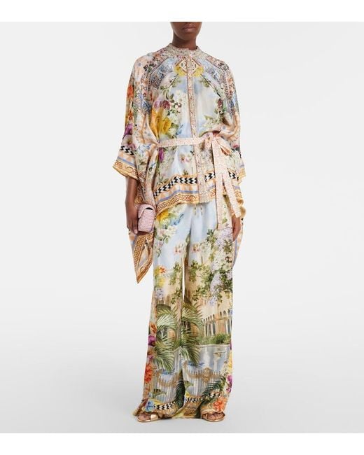 Camilla Multicolor Printed Silk Wide-Leg Pants