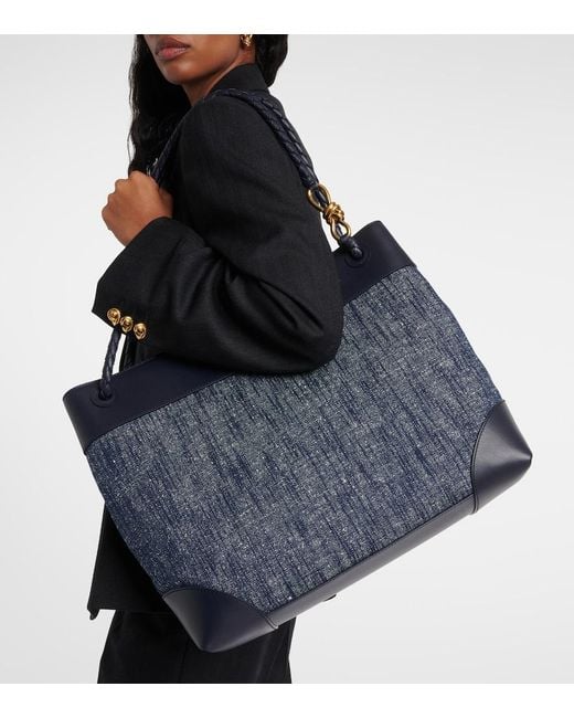 Bottega Veneta Blue Large Denim Bouclé Andiamo Top-Handle Bag