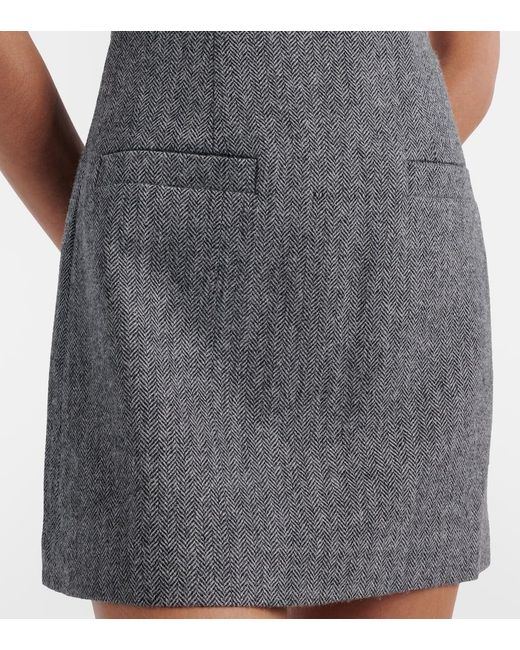 Self-Portrait Gray Herringbone Wool-Blend Minidress