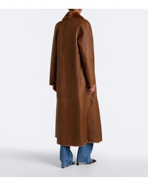 Yves Salomon Brown Reversible Shearling And Leather Wrap Coat