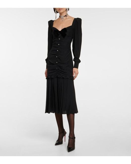 Alessandra Rich Black Ruched Silk Midi Dress