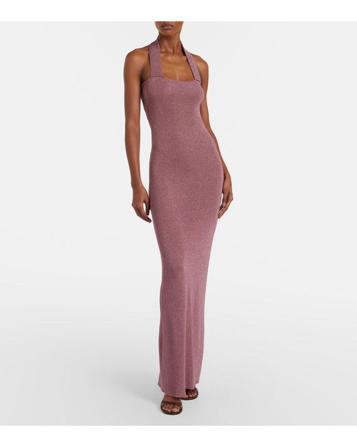 AYA MUSE Purple Knitted Lame Maxi Dress