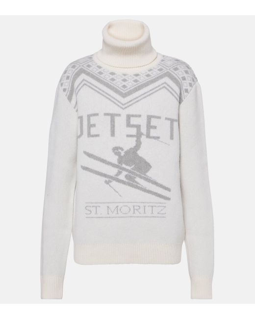 Jet Set Gray Wool Intarsia Turtleneck Sweater
