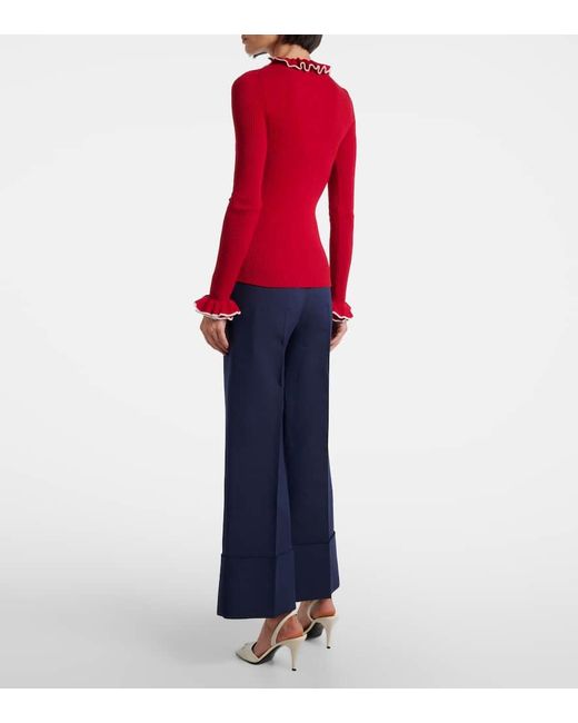 Valentino Red Ruffled Virgin Wool Sweater
