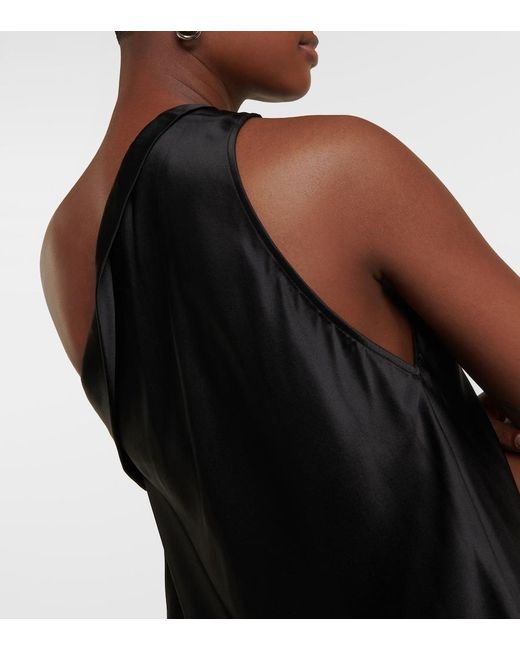 The Sei Black Draped One-Shoulder Silk Satin Top