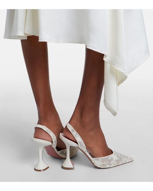 AMINA MUADDI Natural Holli Leather-Trimmed Lace Slingback Pumps