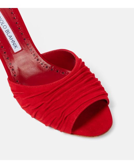 Manolo Blahnik Red Pantoletten Pirua 70 Aus Veloursleder