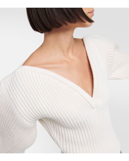 Alaïa Natural Ribbed-knit Wool-blend Sweater
