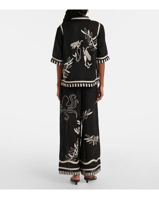 Eres Black Crab Embroidered Linen Shirt