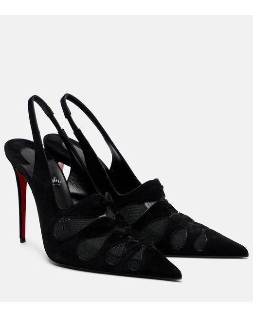 Christian Louboutin Black Circus Max Suede And Mesh Slingback Pumps