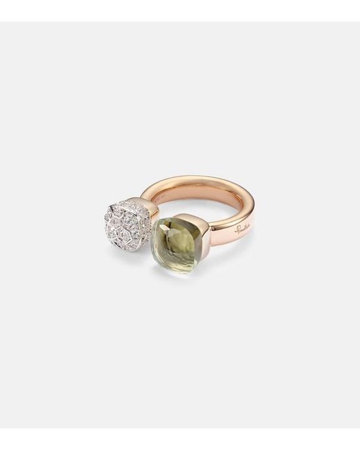 Pomellato White Nudo 18Kt Rose And Ring With Diamonds And Prasiolite