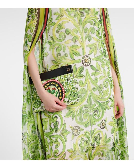 Dolce & Gabbana Green Printed Silk Maxi Dress
