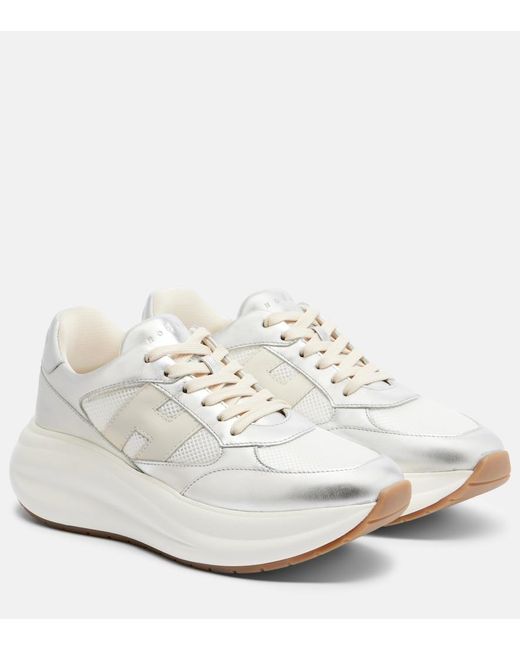 Hogan White Maxi I Active Leather-Trimmed Sneakers