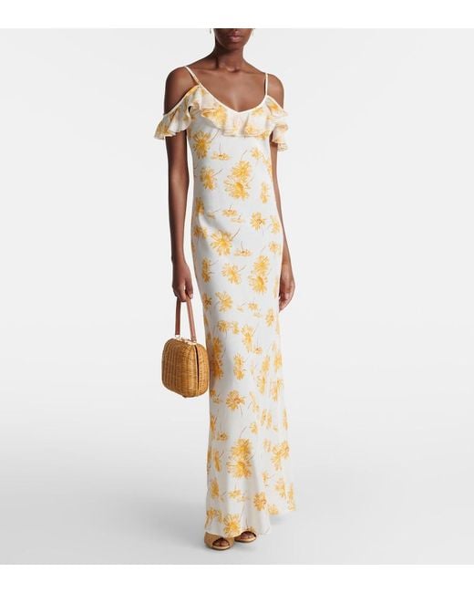 Rodarte Metallic Floral Ruffled Silk Moire Slip Dress