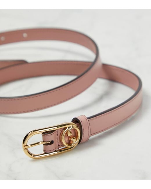 Gucci Pink Circular Logo-buckle Leather Belt