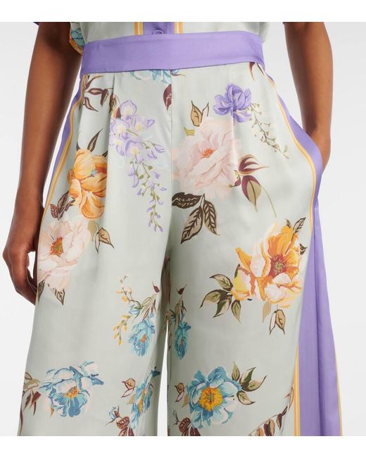 Self-Portrait Multicolor Floral Twill Palazzo Pants