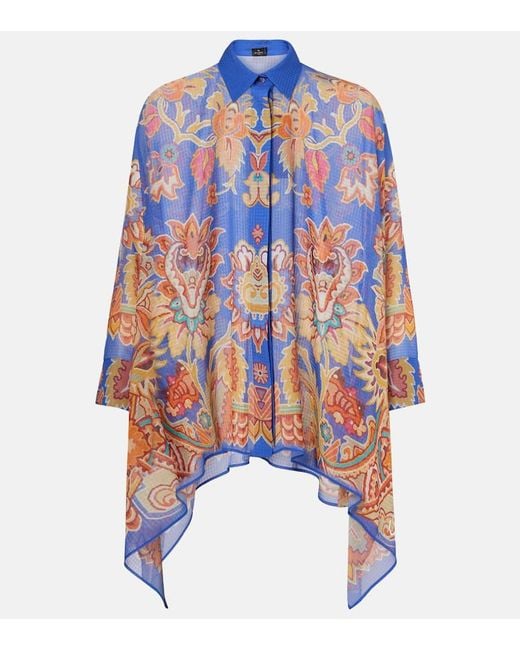 Etro Blue Printed Poncho