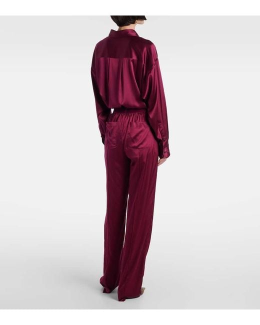 Tom Ford Red Silk-Blend Satin Wide-Leg Pants