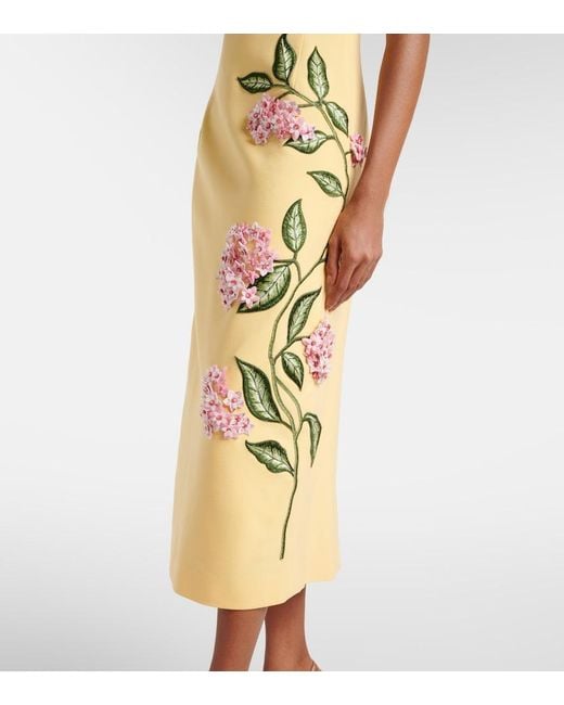 Oscar de la Renta Metallic Floral-Applique Wool-Blend Midi Dress