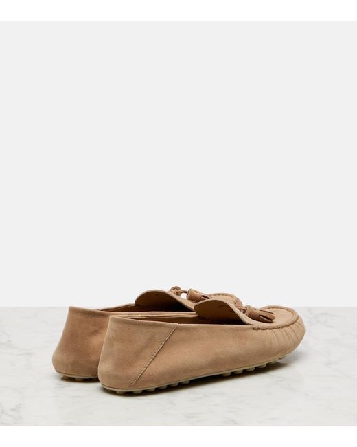 Loro Piana Natural Dot Sole Suede Moccasins