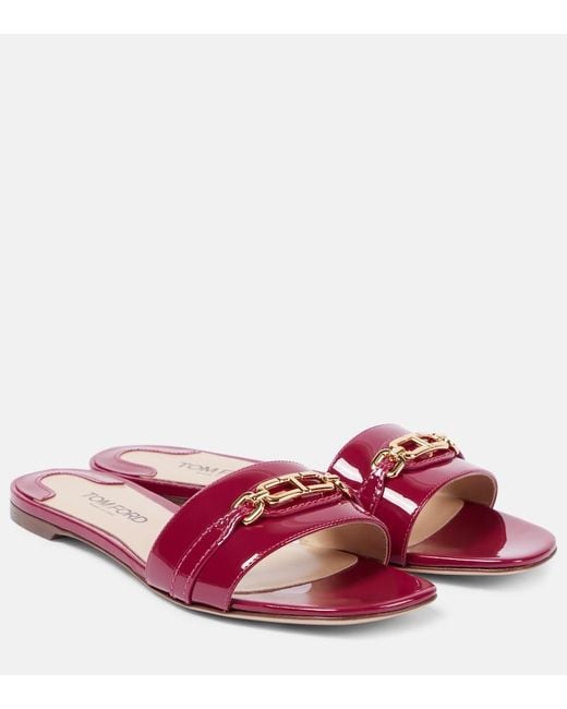 Tom Ford Pink Whitney Stadium T Patent Leather Slides
