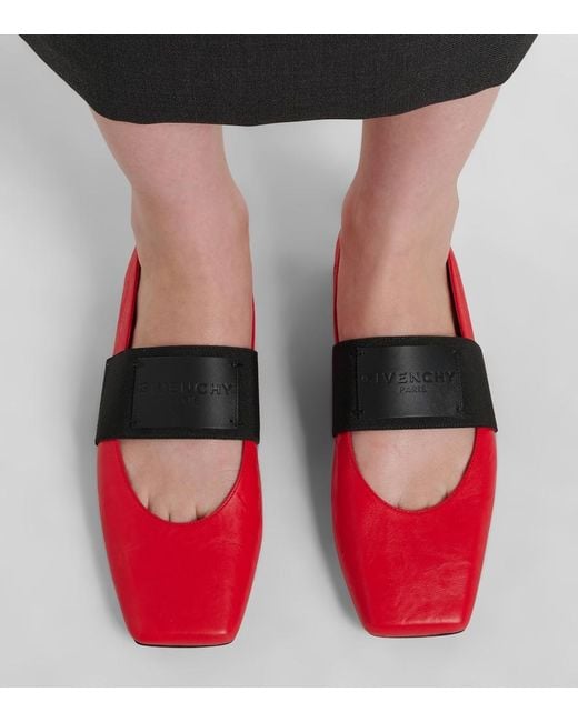 Givenchy Red Sliced Square Leather Ballet Flats