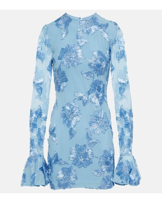 ROTATE BIRGER CHRISTENSEN Blue Bridal Floral-Applique Mesh Minidress